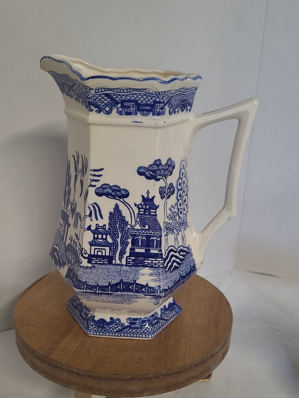 Vintage Blue and White Porcelain Pitcher - Classic Willow Pattern